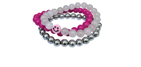 Universal of Love Rose Quartz and Silver-painted Hematite Love Bundle Bracelets - Calming and Soothing Accessory for Self-Love and Personal Growth