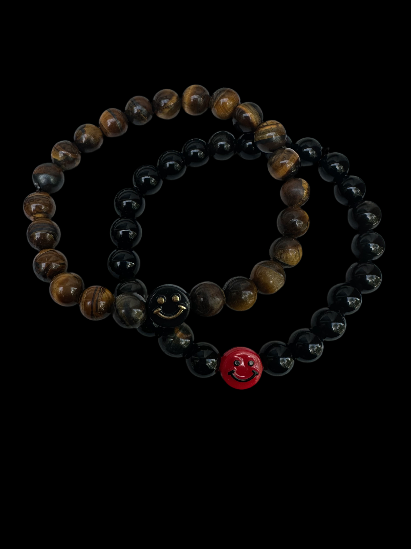 Smiley Face Tigers Eye Bracelet with Red Clear Quartz & Hematite - Enhances Well-Being & Spiritual Health