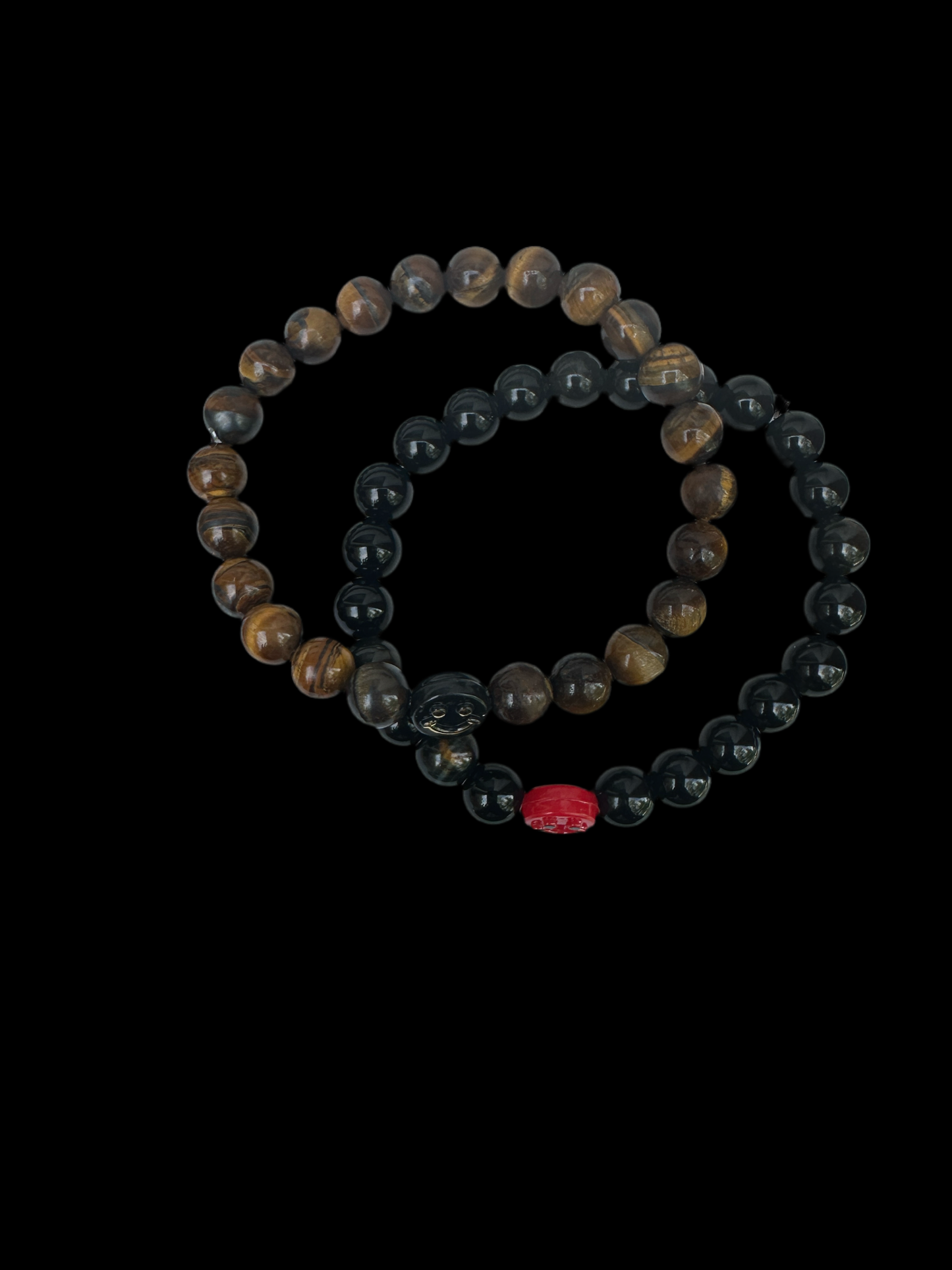 Smiley Face Tigers Eye Bracelet with Red Clear Quartz & Hematite - Enhances Well-Being & Spiritual Health