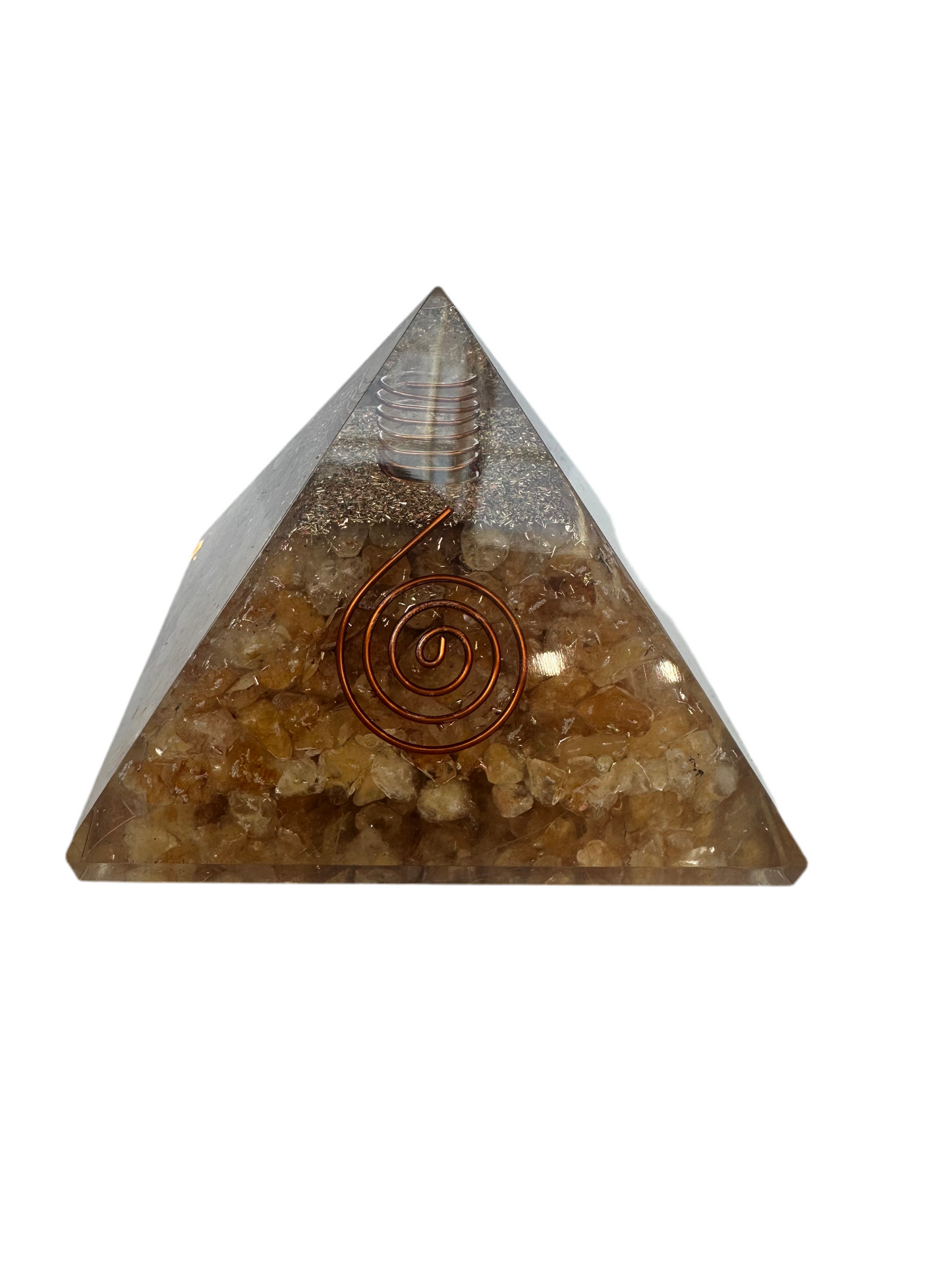 Yellow Quartz Orgonite Pyramid - Elegant Design for Home Decor with Solar Plexus and Creativity Enhancer