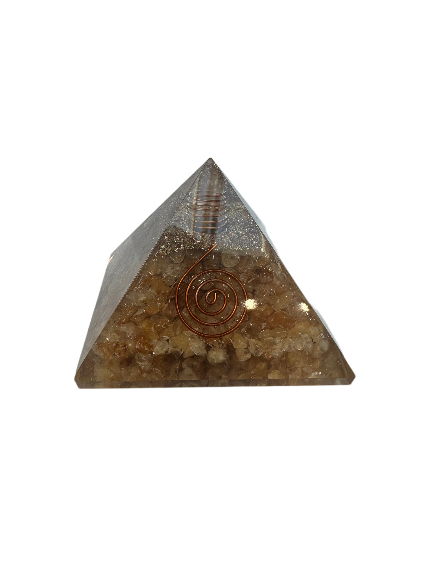 Yellow Quartz Orgonite Pyramid - Elegant Design for Home Decor with Solar Plexus and Creativity Enhancer