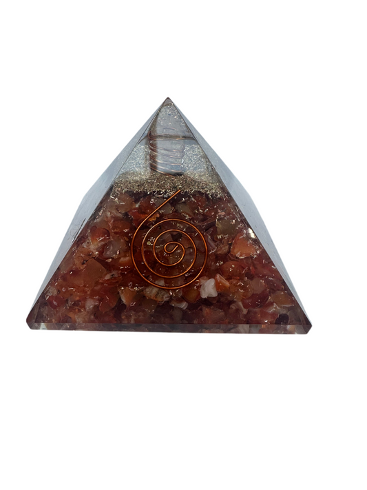 Carnelian Orgonite Pyramid - Unique Space Enhancer for Improved Confidence, Vitality & Stability