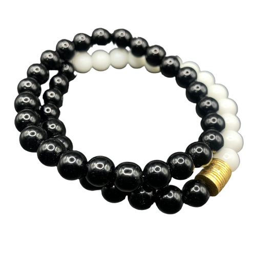 Black Jasper/White Pearl Bracelets - Grounding and Balancing Jewelry for Spiritual Growth, Protection Against Negative Energies