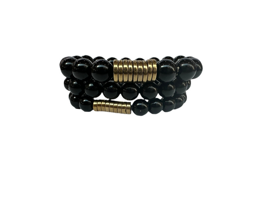 Black Jasper/ Hematite Gemstone Bracelet- Grounding, Yin-Yang Balance, Energy Protection, Natural Energy Flow