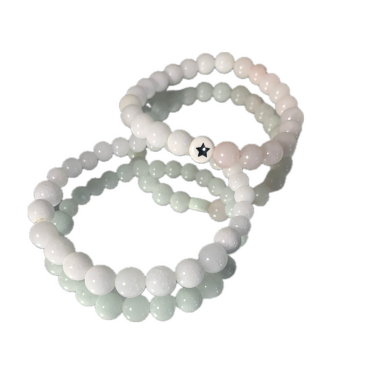 Star-love Rose Quartz Crystal Bracelet with White Jade Accents for Self-Love and Spiritual Practices