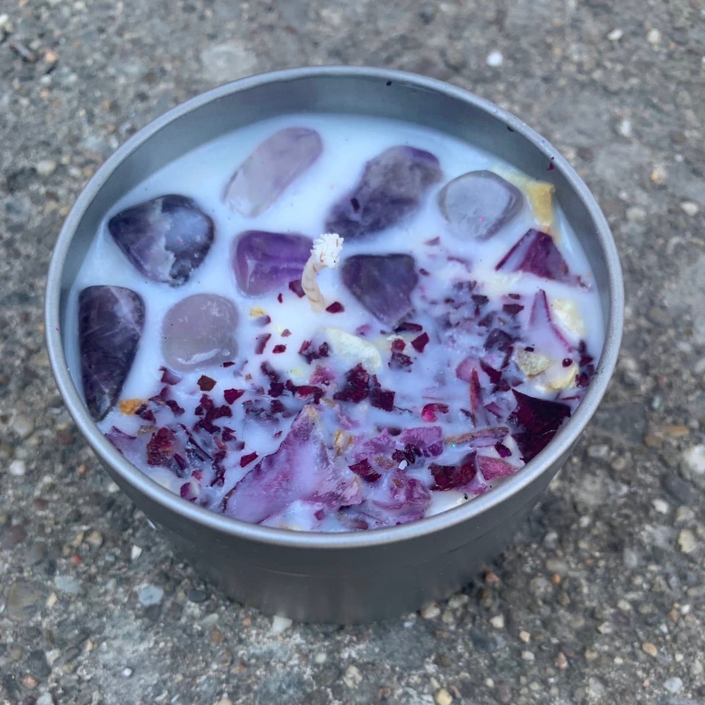 Amethyst rose petal candle