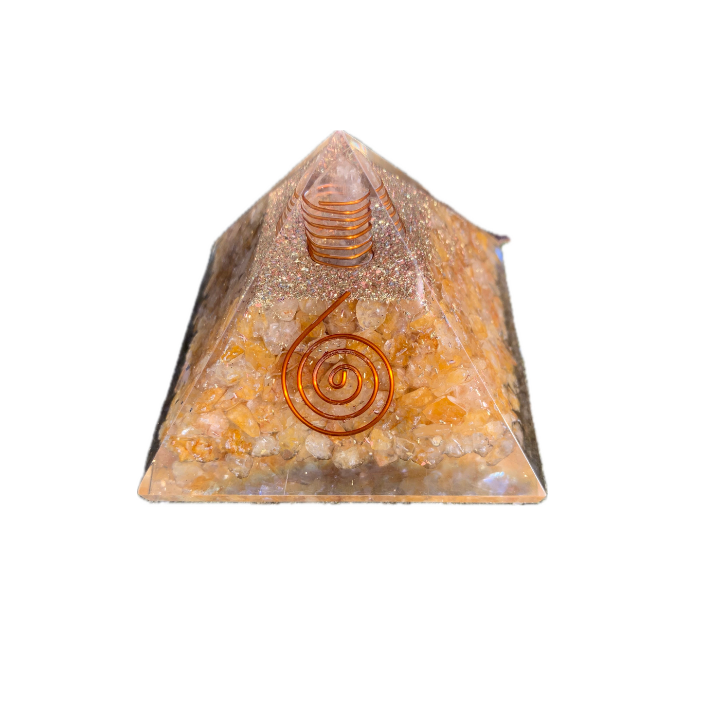 Yellow Quartz Orgonite Pyramid - Elegant Design for Home Decor with Solar Plexus and Creativity Enhancer