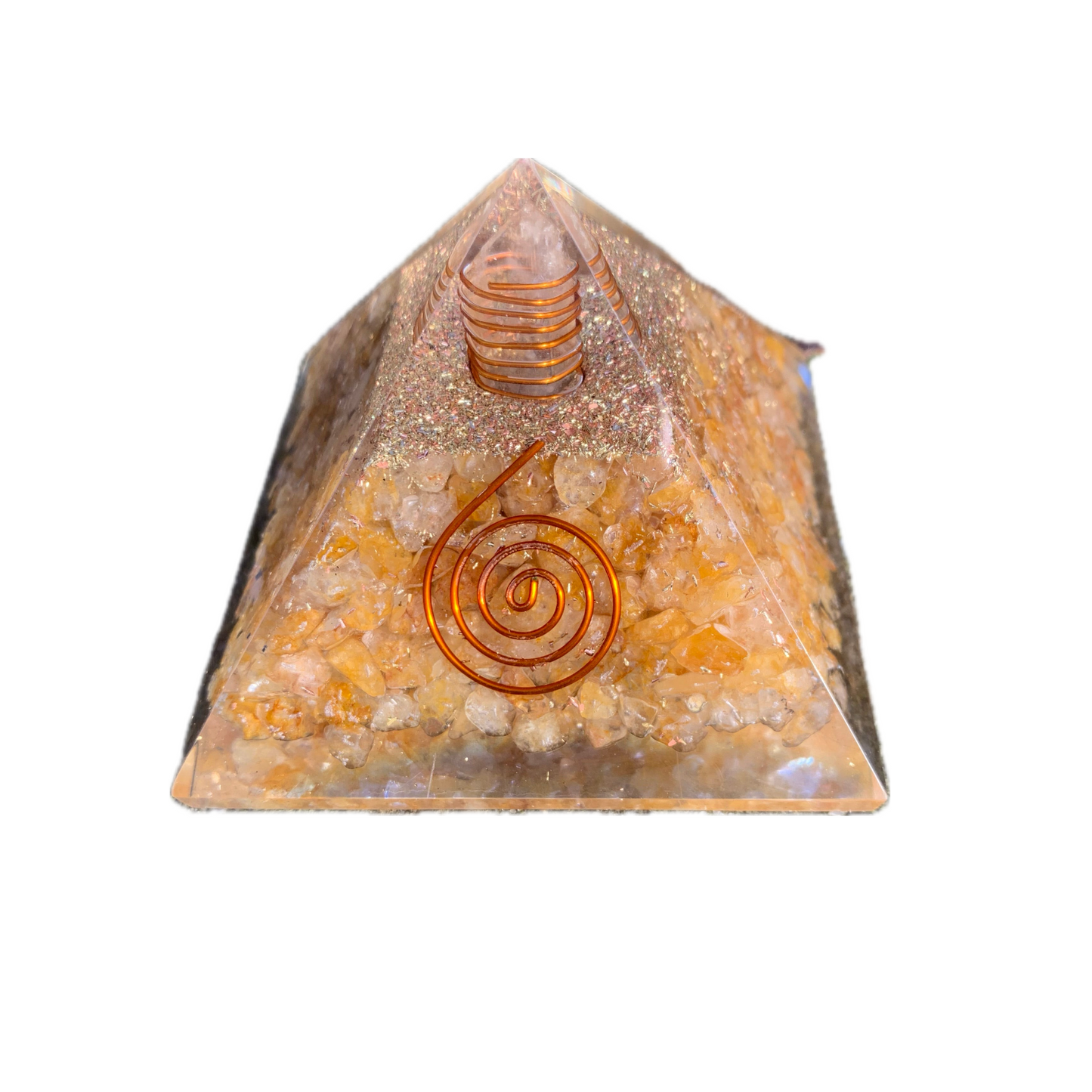 Yellow Quartz Orgonite Pyramid - Elegant Design for Home Decor with Solar Plexus and Creativity Enhancer