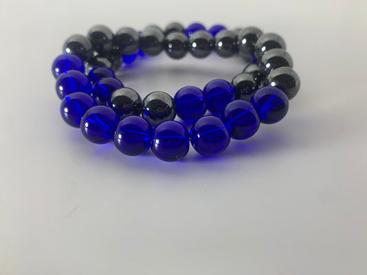 Transparent blue hematite bracelets